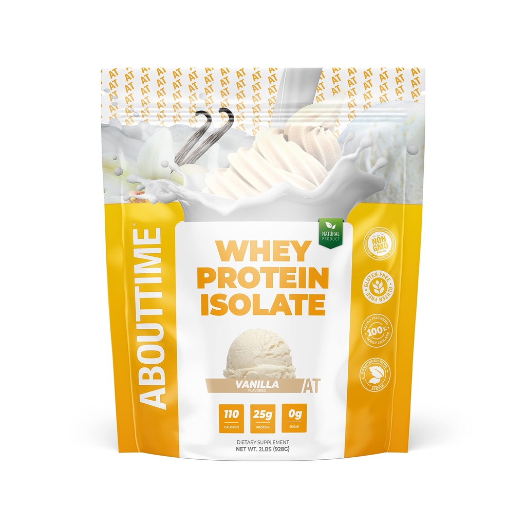 Over Tijd Wei Proteïne Isolaat Poeder 25g Vanille, Natuurlijke Ingrediënten, Non-GMO, Glutenvrij, Lactosevrij, Zero Sugar, Lage Carb, 32 Servers