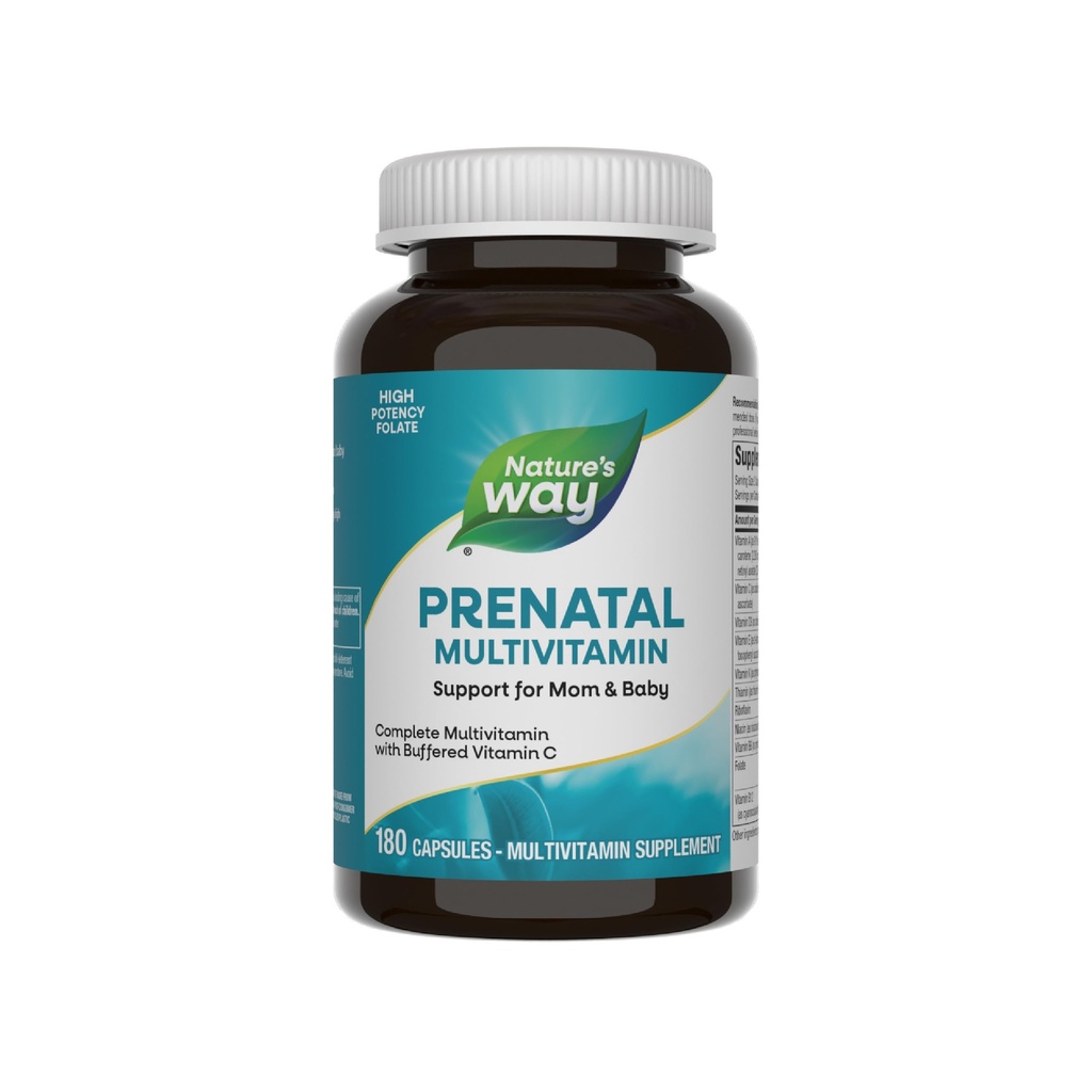 Nature's Way Prenatal Multivitamin, with Folate for Healthy Brain and Spinal Development*, Buffered Vitamin C, B-Vitamins, 180 Capsules (Packaging May Vary)