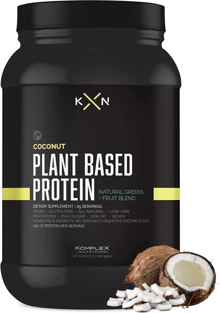 KompleX Nutrition Plant Based Proteïnepoeder (25 porties) - Coconut Flavored Natural, Vegan, Zero Sugar, Low Fat, Non GMO Dieetsupplement Gemaakt van 29 Natuurlijke Groenen & Fruiten