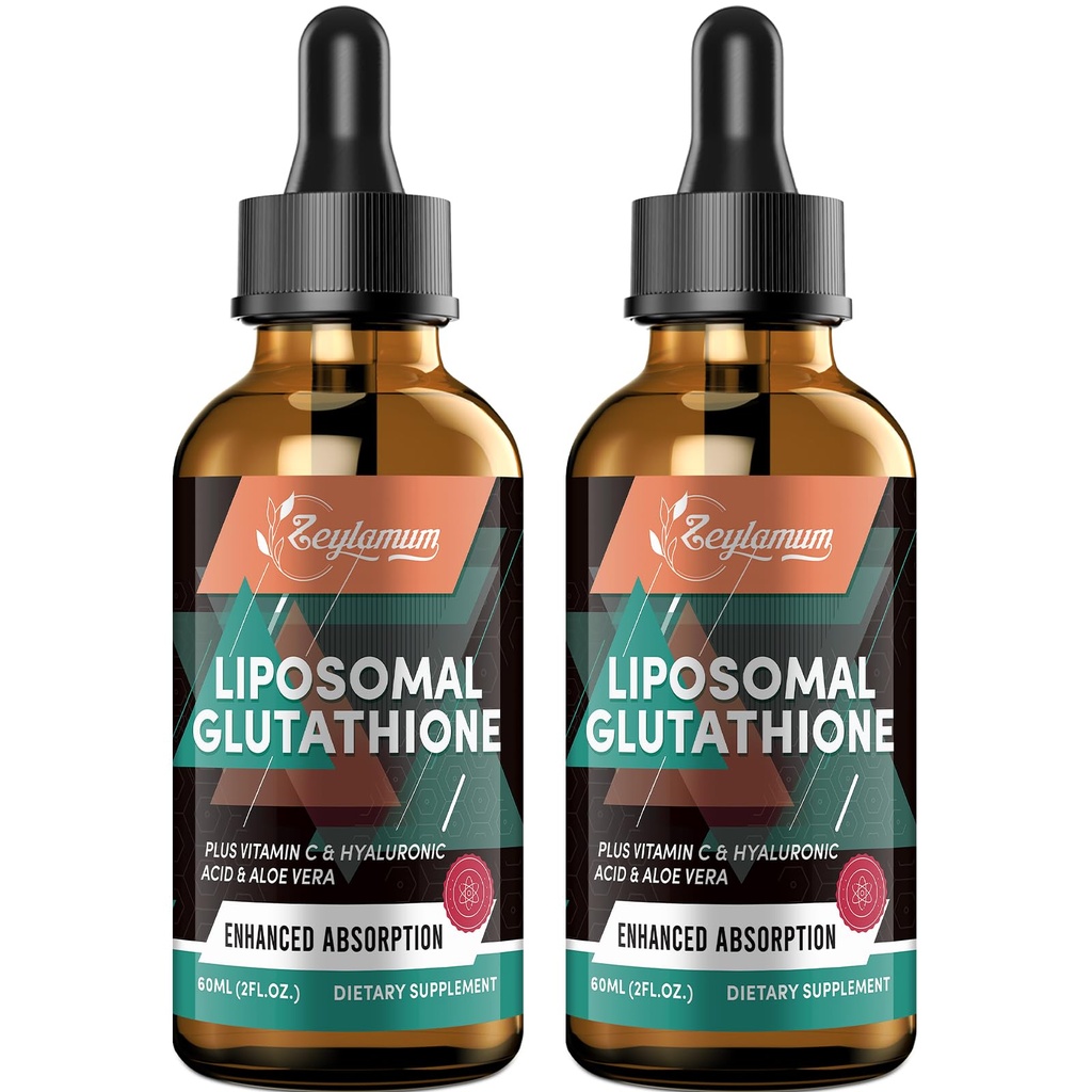 2000MG Liposomale Glutathion Liquid Drops, Ultra High Absorptie, Natural Detoxification, Immuun System & Skin Suppont*, L-Glutathione, Vitamine C & Hyaluronzuur, Capsules Alternatief, 4.05 OZ