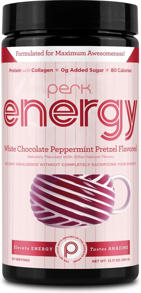 Perk Energy Original White Chocolate Pepermunt Pretzel Drink Mix (20 porties) - Glutenvrij, sojavrij, pindavrij