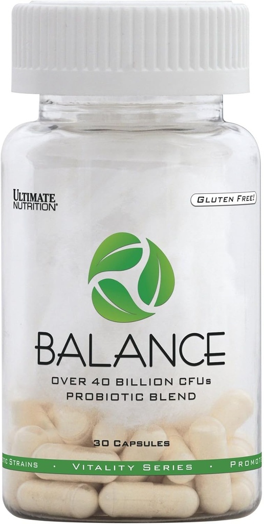 Ultimate Nutrition Balance Probiotic for Women and Men - 40 Miljard CFU 9 Strains, 30 Veggie Capsules, Promoot Antioxidant Activity, Gluten Free, Non-GMO, 30 Day Supply