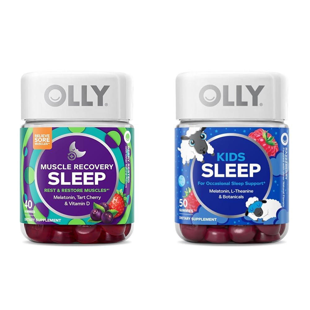OLLY Muscle Recovery Slaap Gummies met Tart Cherry, 40 Graaf en kinderen slapen Gummy met Melatonine, kamille, 50 Tellen
