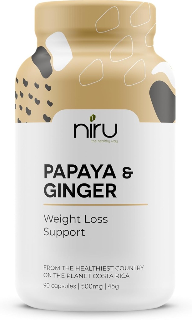 Papaya Ginger de Costa Rica - Niru Life. Blue Zone Papaya Ginger Capsules. Single Origin Papaya Zaden en Gember Root Blend. Digestieve ondersteuning, Detox, & Metabolisme Boost. 90ct. 500mg Caps.