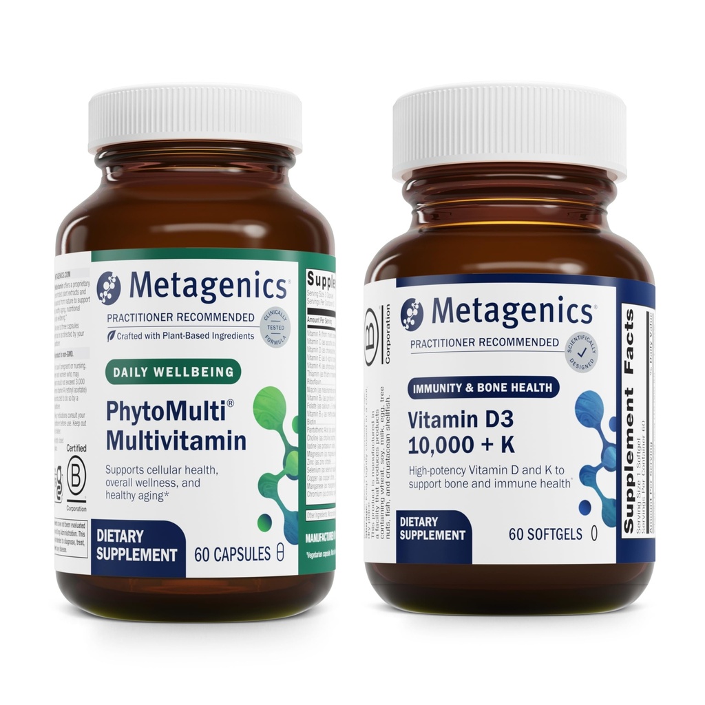 Metagenics Bundle - PhytoMulti & D3 10.000 + K - 60 capsules PhytoMulti voor mannen en vrouwen - 60 Softgels van D3 10.000 + K voor Immune Support, Bone Health & Heart Health