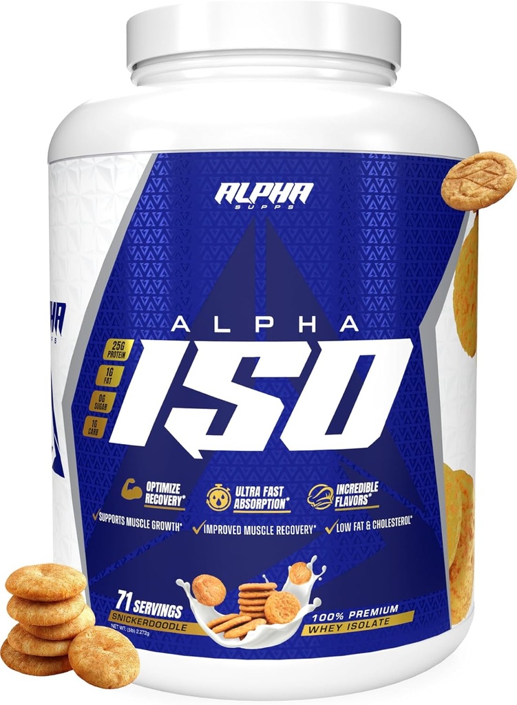 Alpha Supps ISO, Low Carb 100% Wei Protein Isolaat poeder, 25 Gram per portie, helpt ondersteunen spiergroei, lage suiker en glutenvrij (Snicker Doodle, 5 lb)