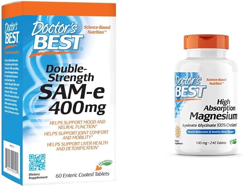 Arts BEST SAM-e 400 mg, Veganistisch, Glutenvrij, Sojavrij, Mood en Gezamenlijke Ondersteuning, 60 Enteric Coated & High Absorptie Magnesium Glycinate Lysinaat, 100% Chelated, Non-GMO, Veganistisch, Gluten