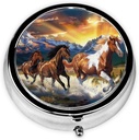 Running Horses Printed Ronde pil Organizer met 3 Compartments, Portable Mini Pill Box Pill Case voor Geneeskunde, Vitamine, Visolie, Supplementen