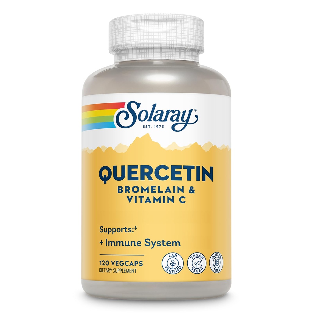 SOLARAY Quercetine met bromelaïne en vitamine C - Immune Support Supplement - Antioxidant and Heart Health Complex met quercetin 500mg en 1235mg VIT C - Vegan, 60-Day Garantie, 60 Serv, 120 VegCaps
