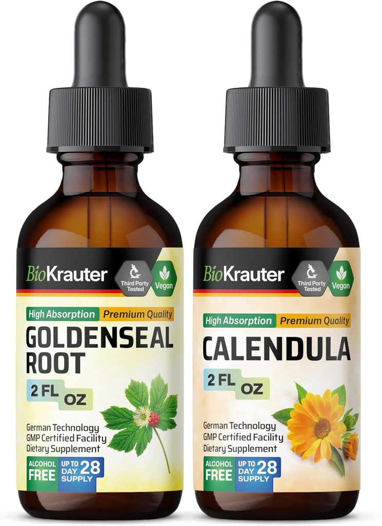 BIO KRAUTER Goldenseal Tinctuur 2 Fl. Oz. & Calendula Tinctuur 2 Fl. Oz.