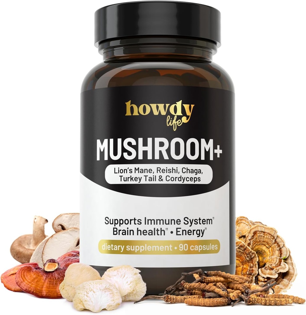 Lions Mane Supplement Capsules - Mushroom Supplement Brain Booster with Reishi, Chaga, Cordyceps and Turkey Tail Mushroom Powder - Nootropic and Energy Supplement for Memory and Focus