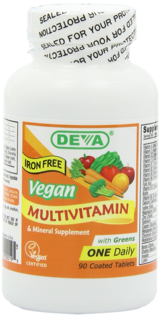 DEVA Veganistisch Multivitamine- en Mineraalsupplement, Green Food Blend, Spirulina, Chlorella, Ashwagandha, Broccoli, 90 gecoate tabletten