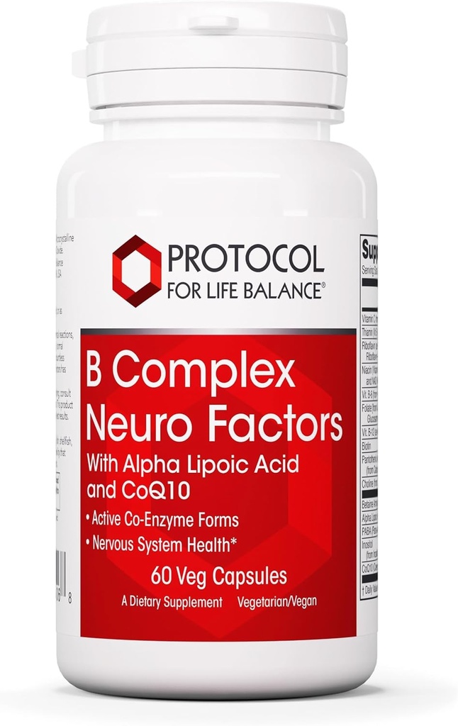 PROTOCOL VOOR LIFE BALANS B complex Neurofactoren - met vitamine C, Alfa-Lipoïnezuur, CoQ10, en meer - 60 Veg Caps
