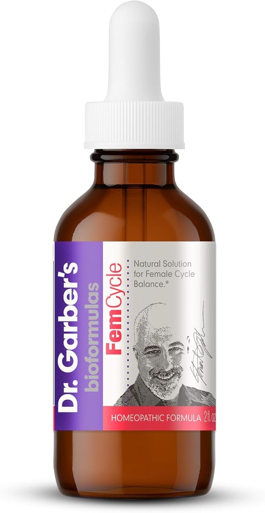 Dr. Garber's natuurlijke oplossingen Fem Cyle Oral Drops - Gemmotherapie Liquid Supplement om evenwicht Hormonen en Verlossing PMS, PMDD, Hot Flashes, Menopauze, en Menstruele symptomen - 60ml
