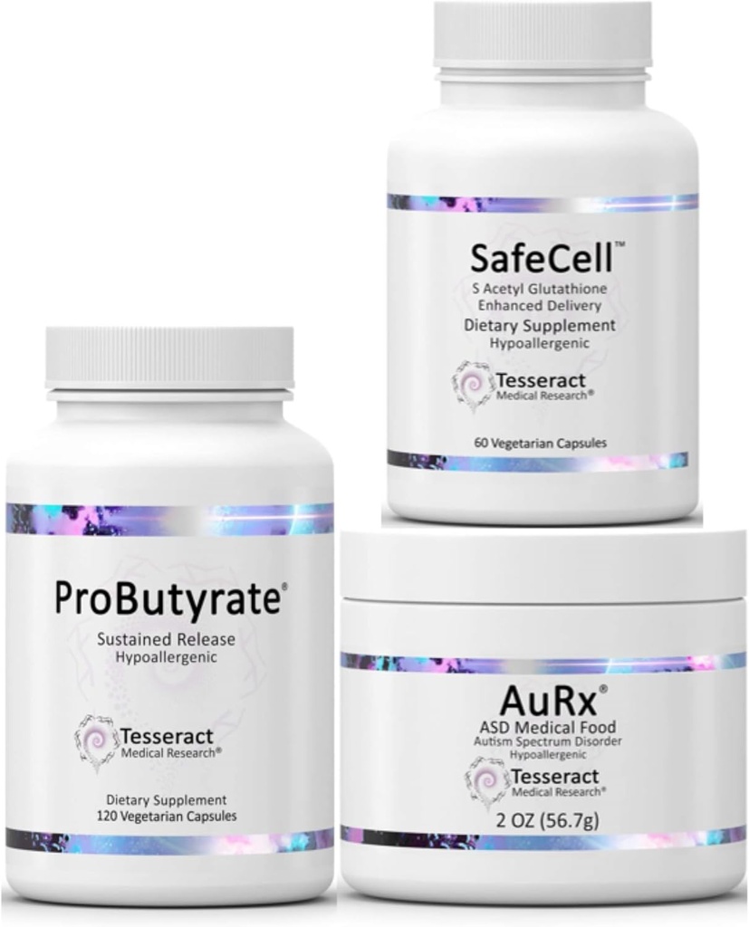 Tesseract Medisch Onderzoek ProButyrate Gut Health Supplement & SafeCell S-Acetyl Glutathion Supplement & AuRx Autisme Spectrum Medical Food Powder