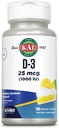 KAL Vitamine D-3 1000 IE Natuurlijke Citroen Smaak ActivMelt Micro Tablets Gezonde Immuunfunctie & botondersteuning 100ct