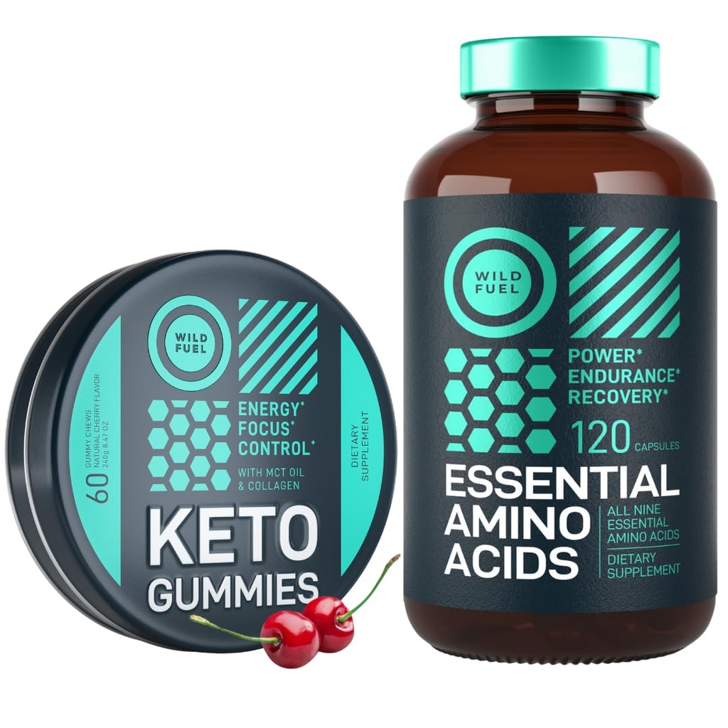 WILDE BRANDSTOF Essentiële Aminozuur Supplement en Keto Candy MCT olie Keto Gummies Energie, Power, en herstel bundel