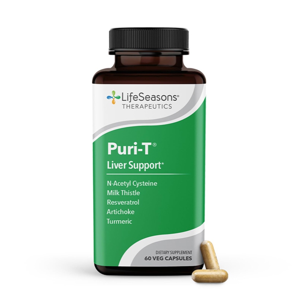 LifeSeasons Puri-T - Liver Cleanse & Detox Support Supplement - Resveratrol, N-Acetyl Cysteine, Milk Thistle, Artichoke & Turmeric - Supports Tissue Regeneration & Healthy Bile Flow - 60 Capsules