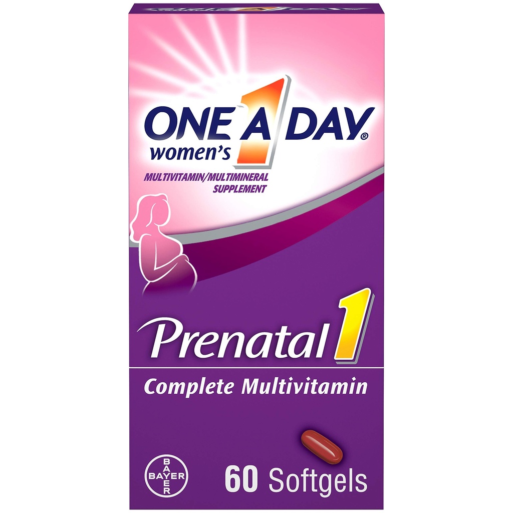 Een dag Vrouwen prenatale 1 Multivitamine met inbegrip van vitamine A, vitamine C, vitamine D, B6, B12, ijzer, Omega-3 DHA & meer, tablet, softgels, 60 telling - supplement voor vóór, tijdens, & na de zwangerschap