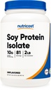 Nutricost Soy Protein Isolaatpoeder, 2 LB Unflavored - 10 Gram eiwit per portie, veganistisch, GGO-vrij en glutenvrij