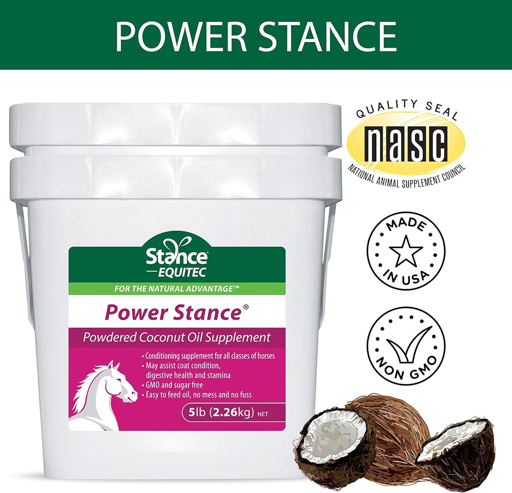 Power Stance Powdered Coconut Oil Horse Supplement - May Support Coat Conditie, Digestieve gezondheid en uithoudingsvermogen, GGO & Sugar Free - 5 lb