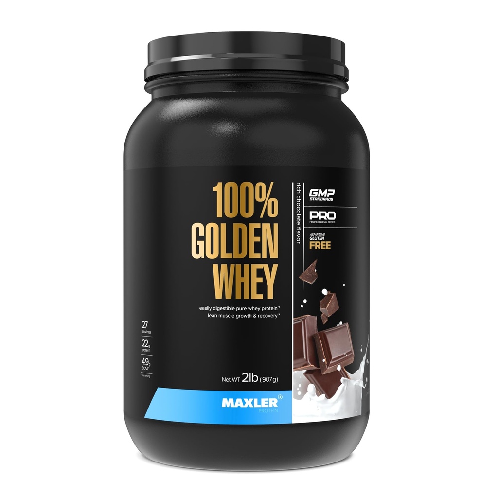 Maxler 100% Golden Whey Protein - 22g of Protein per Serving - Whey Protein Powder for Pre Post Workout - Fast-Absorbing Whey Concentrate, Isolate & Hydrolysate Blend - Rich Chocolate Protein 2 lb