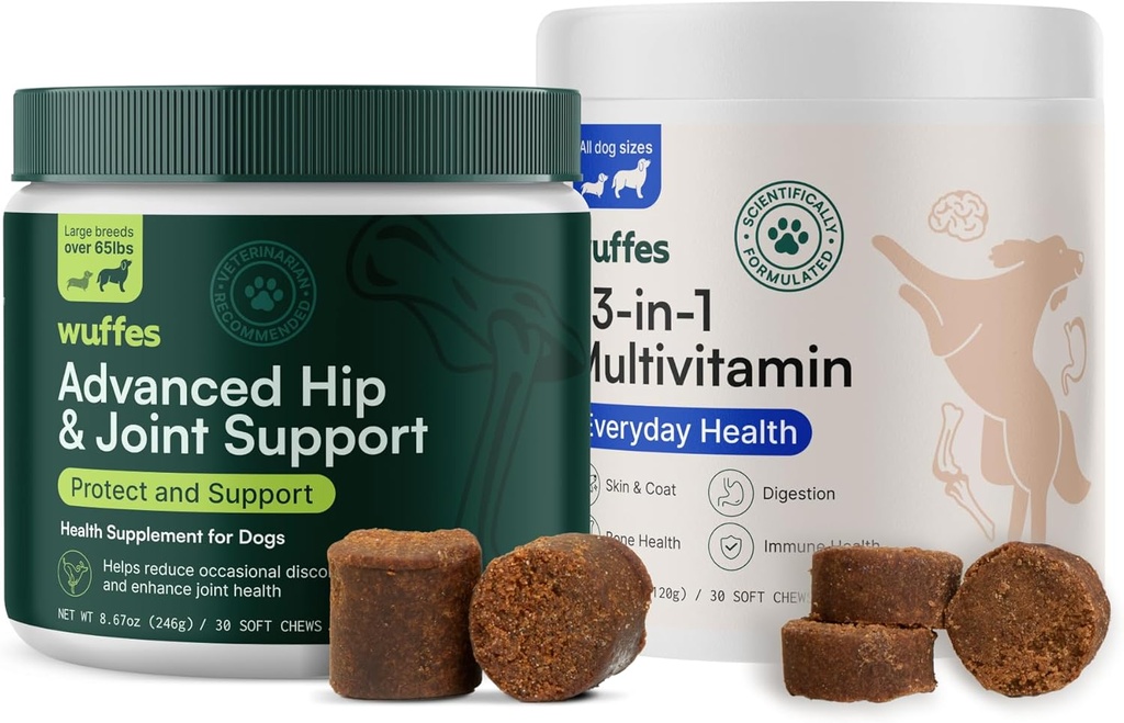 Wuffes Hip en Joint Supplement voor grote rassen en 23-in-1 Multivitamine Bundle