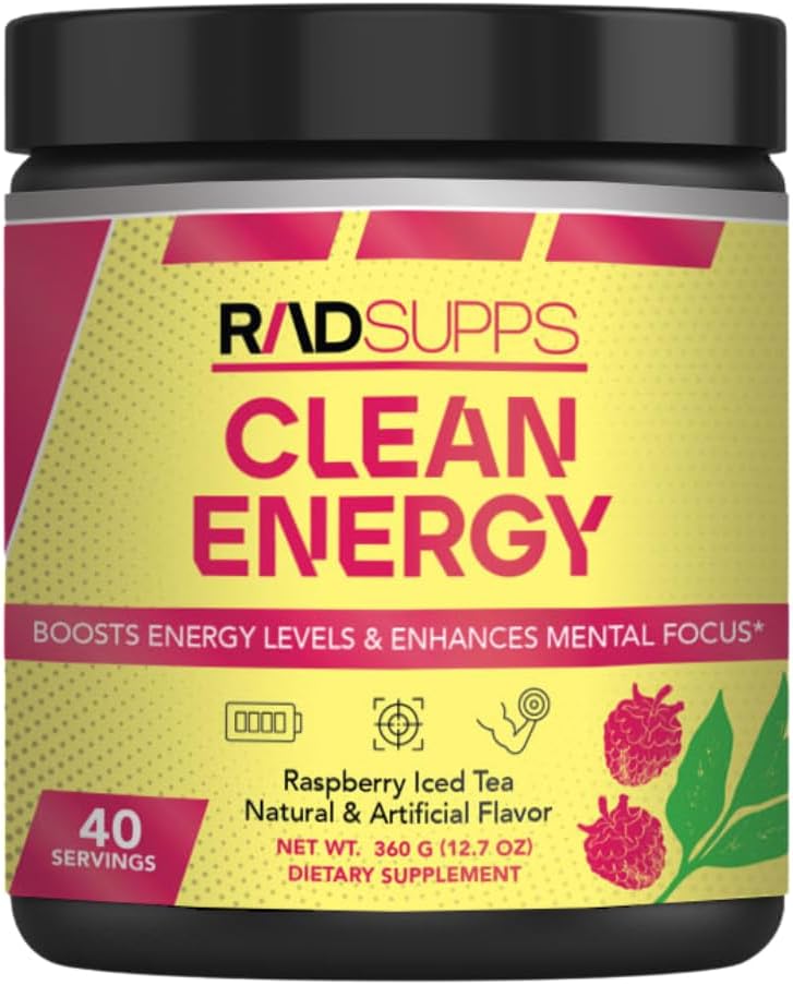 Clean Energy - Pre-workout poeder voor mannen en vrouwen met BCAA's Aminozuren, energiedrank poeder, Aminozuur energie poeder voor energie & focus - 40 porties (12.7 oz, Raspberry Iced Thee)