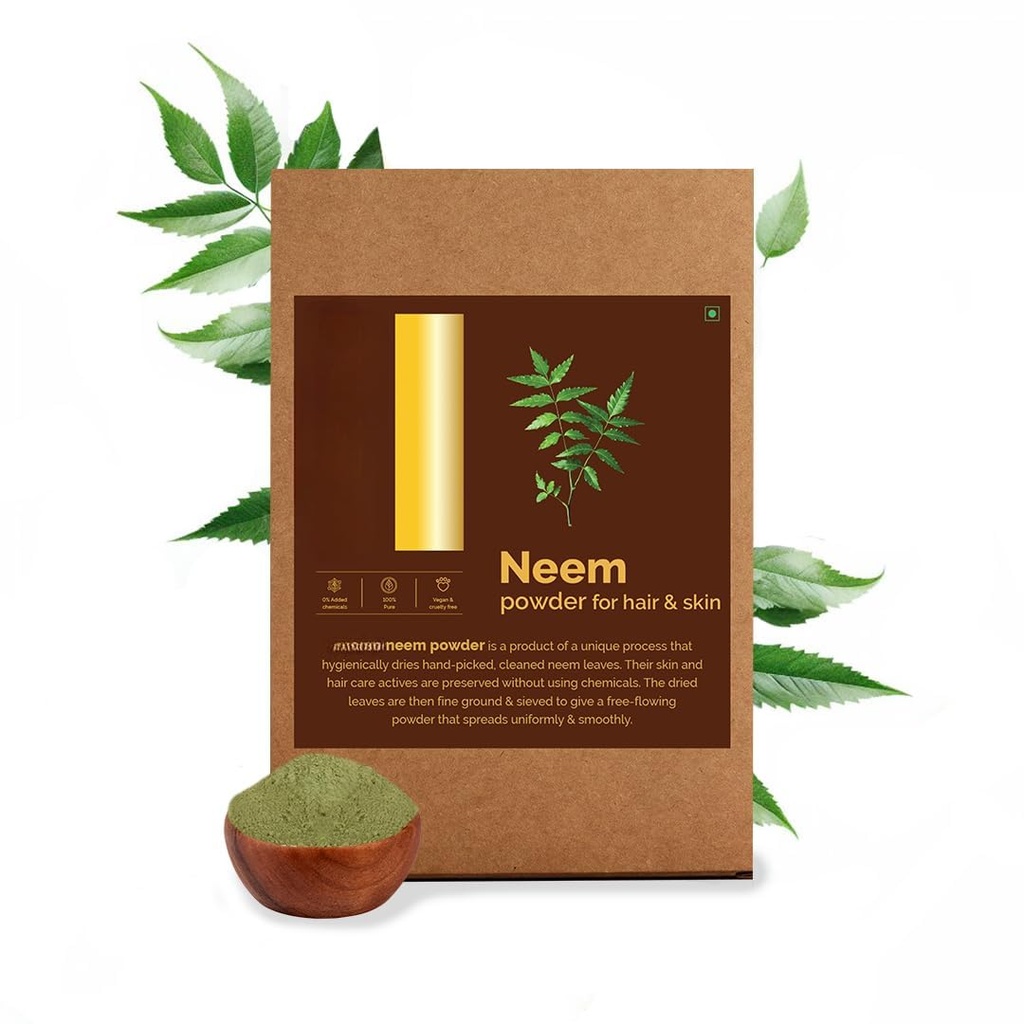 Neem bladpoeder, 100% puur en natuurlijk, hygienisch gedroogd, verpakking voor gezond scalp en sterk haar - 100 Gram