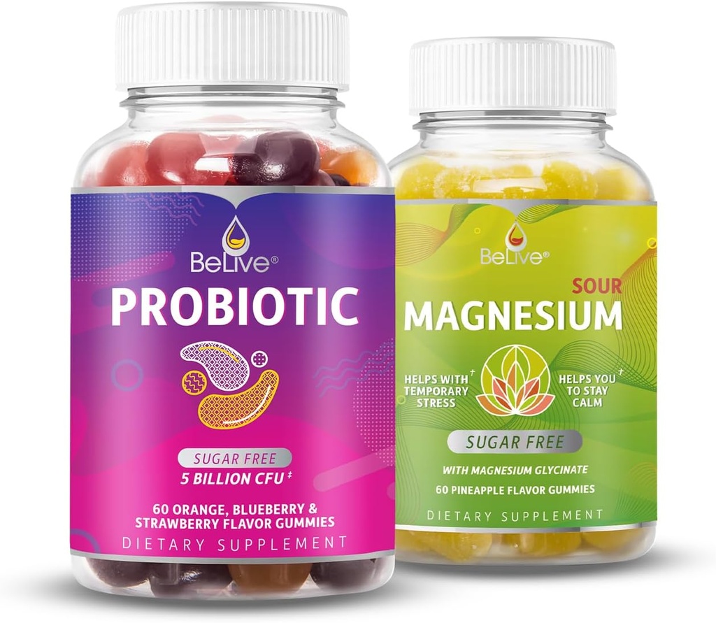 BeLive Probiotic en Magnesium Bundle voor de spijsvertering gezondheid, algemene Gut Health, Inmune Ondersteuning, Ontspanning en betere slaap