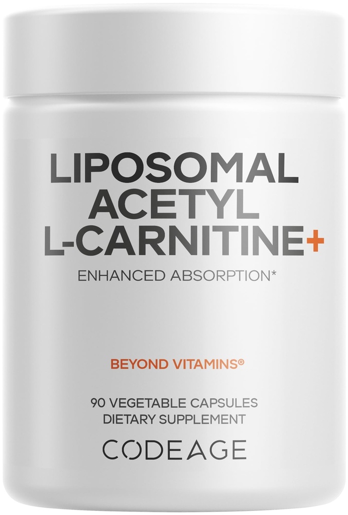 Codeage Liposomale acetaat-L-Carnitine+ Supplement - 500 mg acetaat-L-Carnitine per portie - 3-maands levering, liposomale levering - Alcar Supplement - L-Carnitine - Non-GMO, Glutenvrije, 90 capsules
