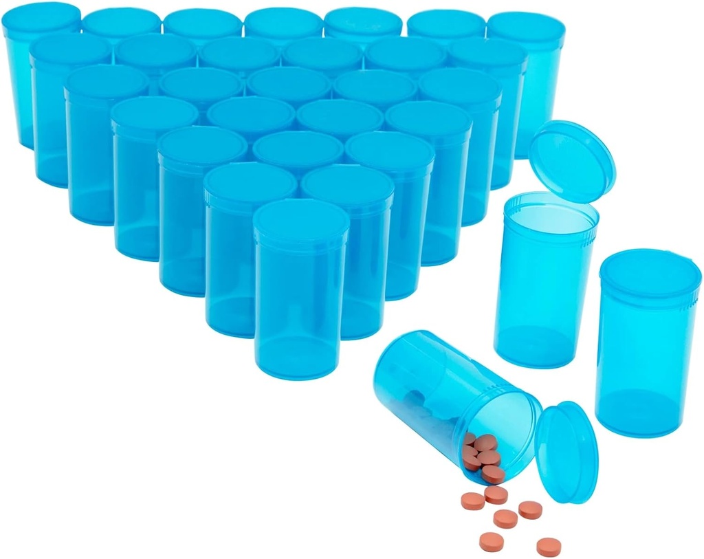 Juvale 30 Pack Lege Pop-Top pillen flessen - 19 Dram capaciteit - Blue Plastic - Caps for Easy Access - Medicine Containers & Vials with Caps - Squeeze-Open Reis Vials
