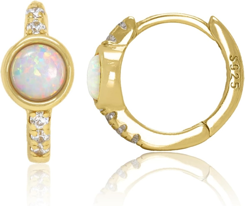 14K Gold Plated 925 Sterling zilver gemaakt witte Opal Huggie Hoop oorbellen