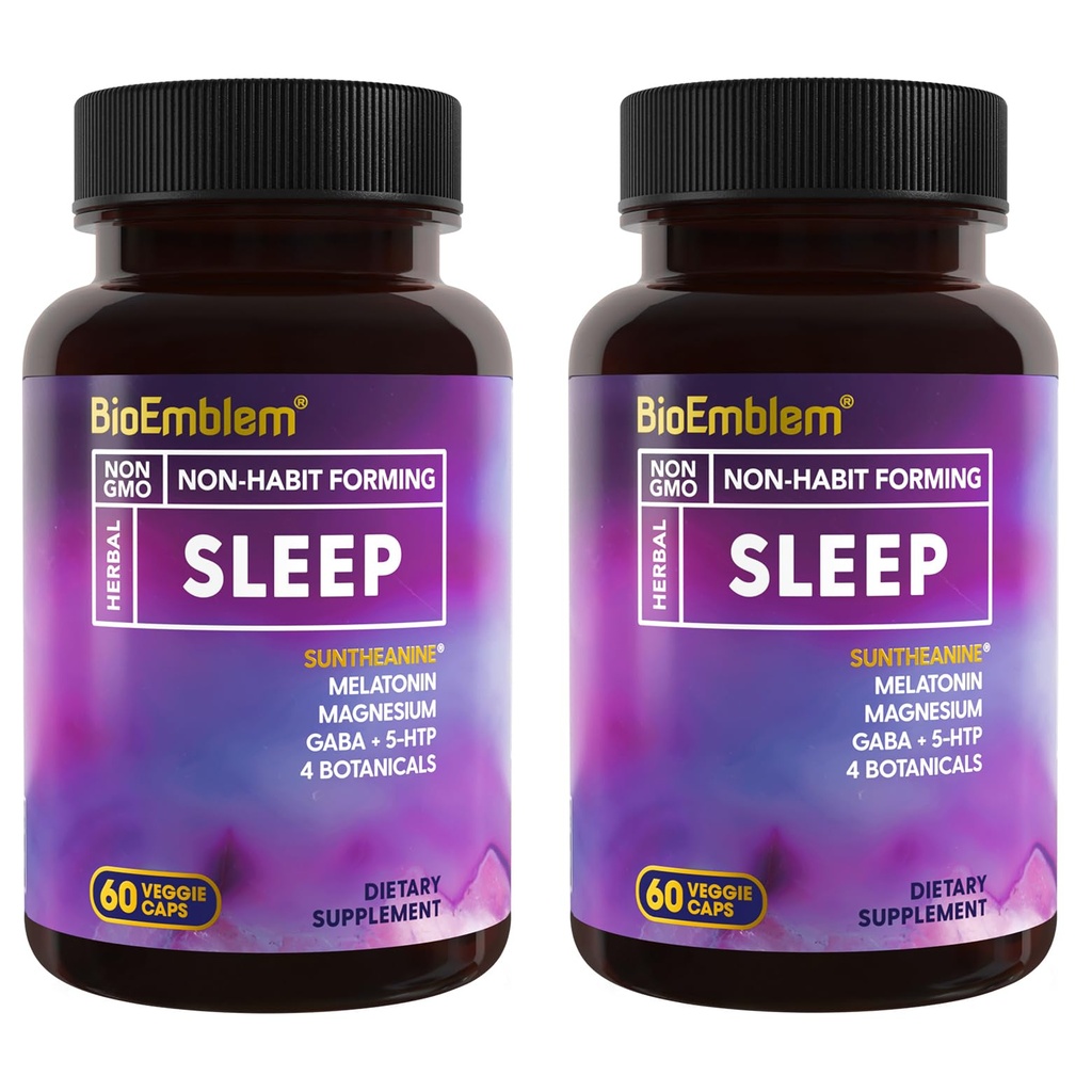 BioEmblem Natural Slaaphulp voor volwassenen met Melatonine, Valeriaanwortel, Suntheanine &amp; Meer 