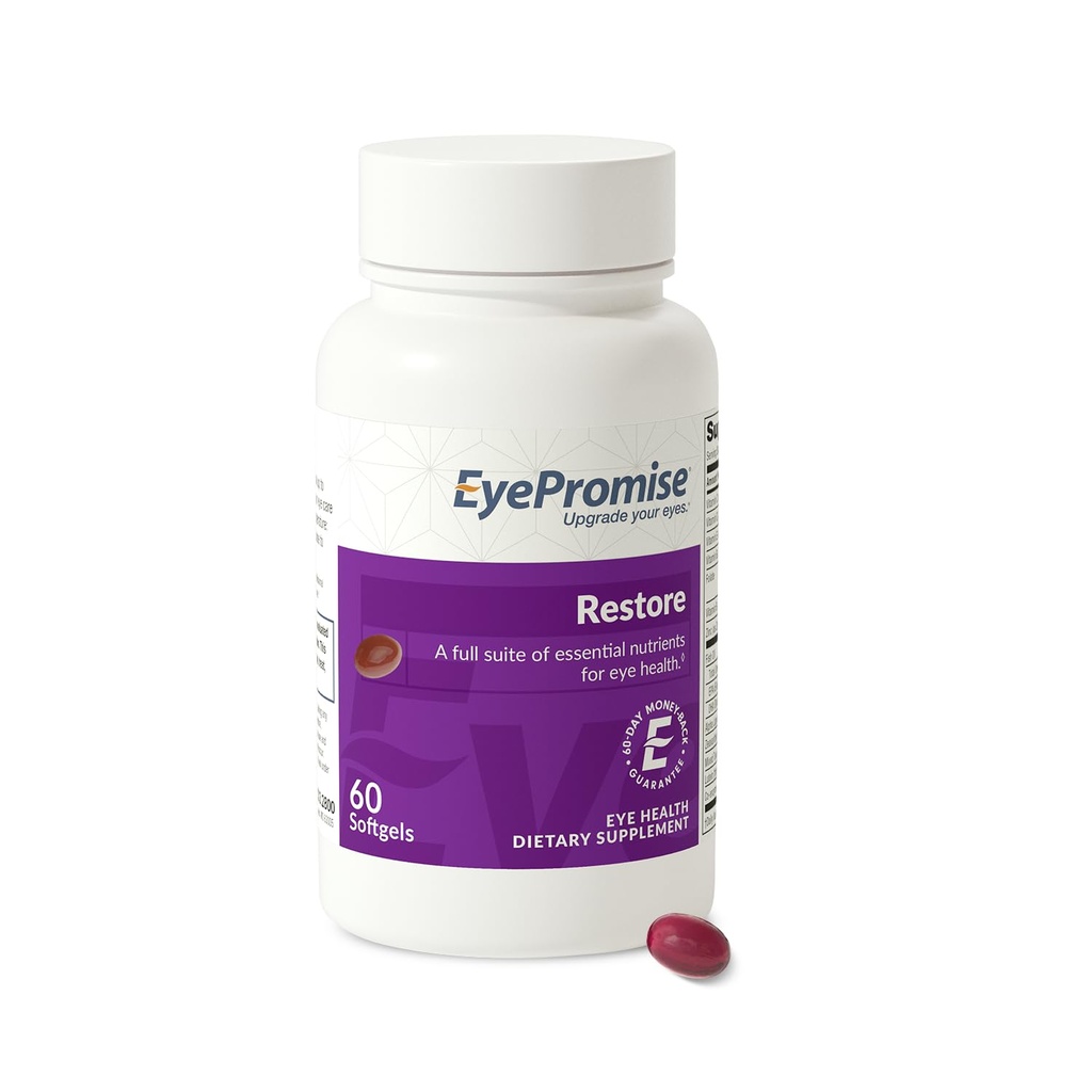EyePromise Restore Eye Health Supplement - 60 Softgels, 30-Day Supply - Omega 3 Supplement met Zeaxanthine, Luteïne, Visolie, EPA, DHA & vitamines voor ooggezondheid