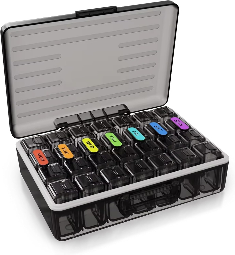 Wekelijkse Pillen Organisator - Grote Capaciteit Container voor dagelijkse medicatie - Non-Spill houder voor tabletten, capsules, Softgels - Reizen Vriendelijk 7 Dag