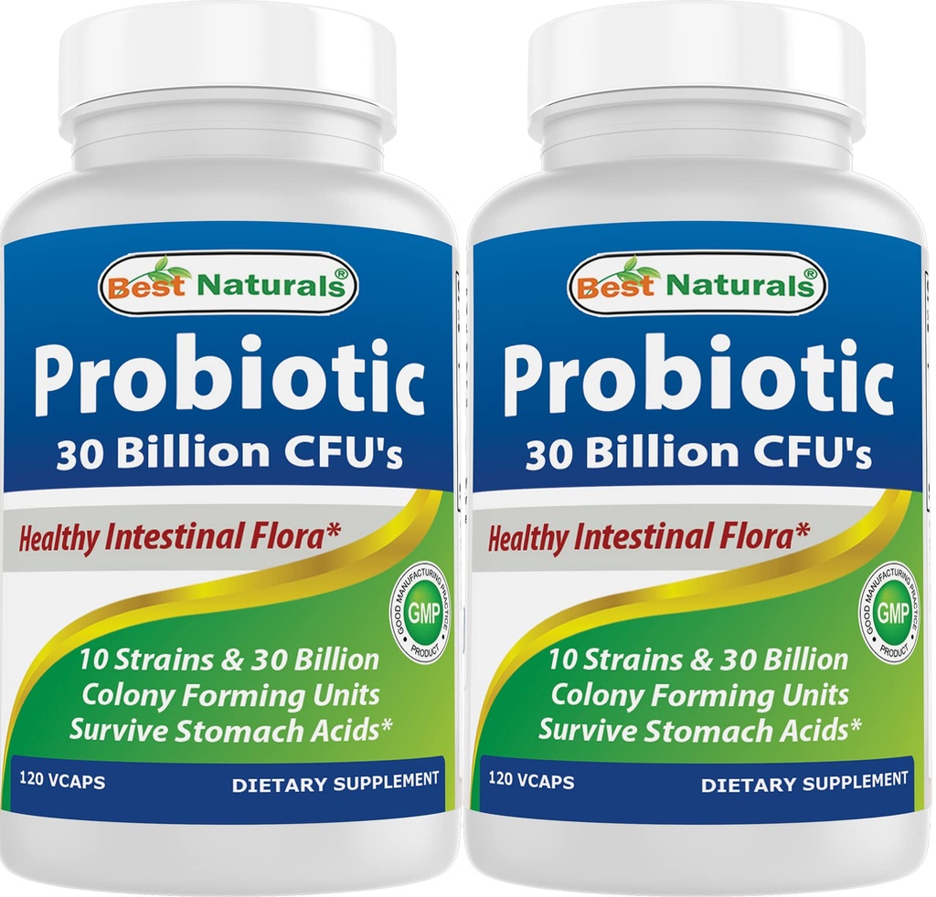 Best Naturals Probiotic 10 Strains 30 Miljard Plank Stable 120 Veggie Caps (120 Tellen (Pack of 2))