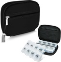 Serfeymi Weekly Travel Pill Organizer pil geval voor portemonnee met verwijderbare 7 dagen pil Box, Modieuze Travel Medicine Organizer pil container voor geneeskunde, vitamine, supplement - Black 01 + pil Box