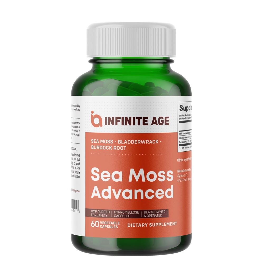 INFINITE AGE 1250mg Sea Moss Advanced Superfood Capsules, 60 Count - High-Potency, Vegan, Made in The USA - Irish Seamoss, Bladderwrack, Burdock Root - Algehele gezondheid, Immunity Support