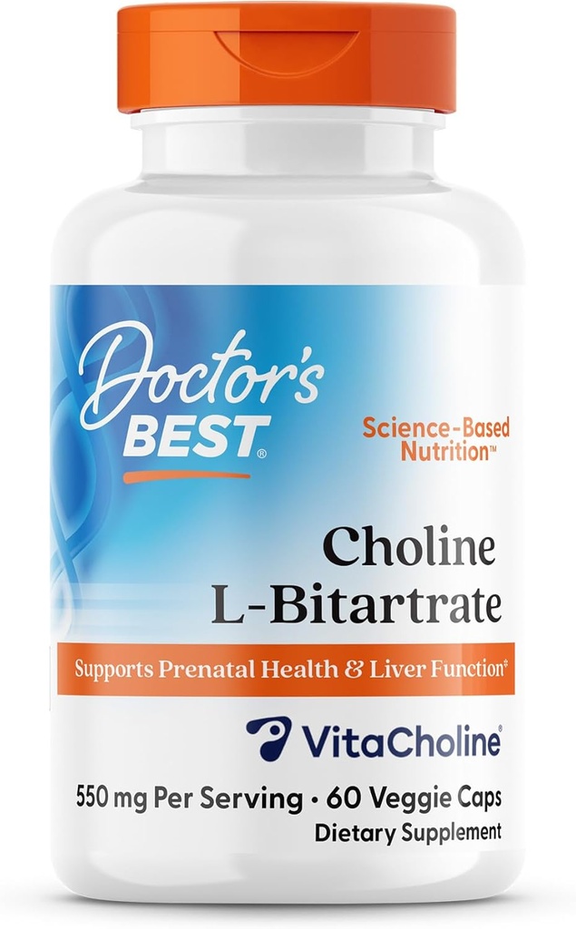Dokter's Best Choline L-Bitrate (VitaCholine), ondersteunt prenatale gezondheid en leverfunctie, non-GMO, Glutenvrij, Sojavrij, Vegan 60 Veggie Caps