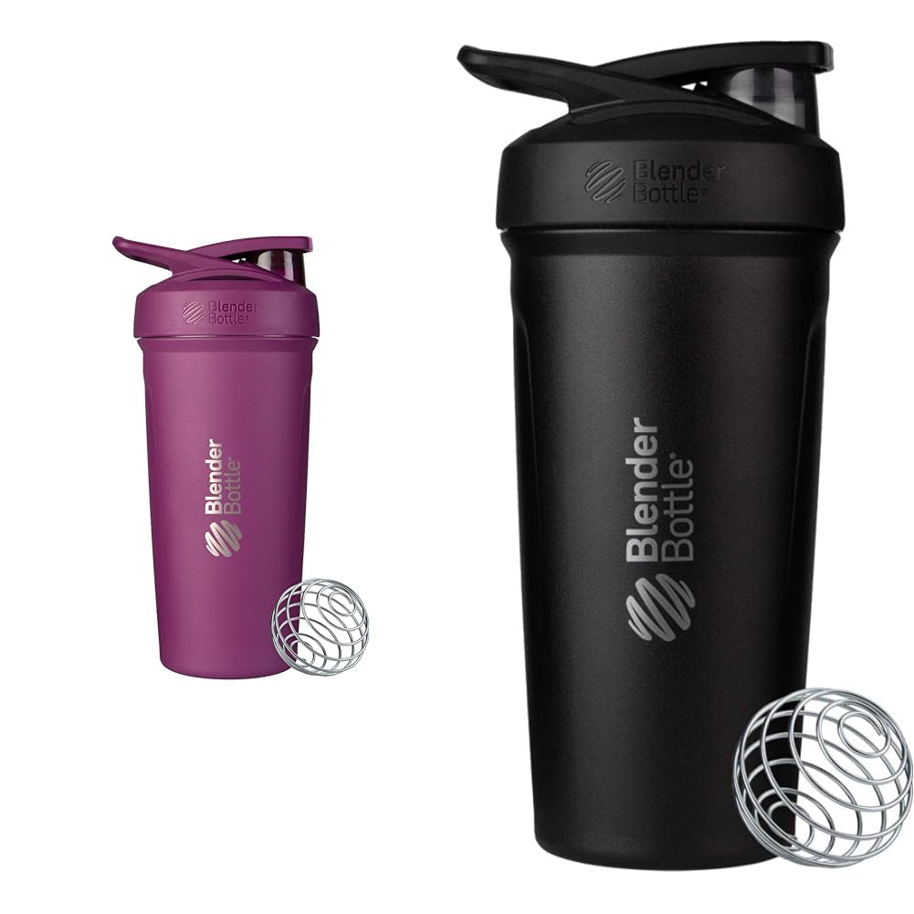 BlenderBattle 24-Ounce Roestvrij stalen Shaker Cups met Wire Whisk, Plum en Black