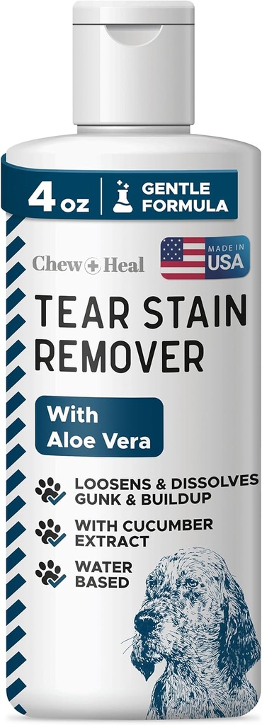 Kauw + Heal Labs Pet Tear Stain Remover voor honden - 4 oz Water-Based Dog Eye Wash & Cleaner - Lost Gunk & Buildup - Aloë Vera & Cumber Extract