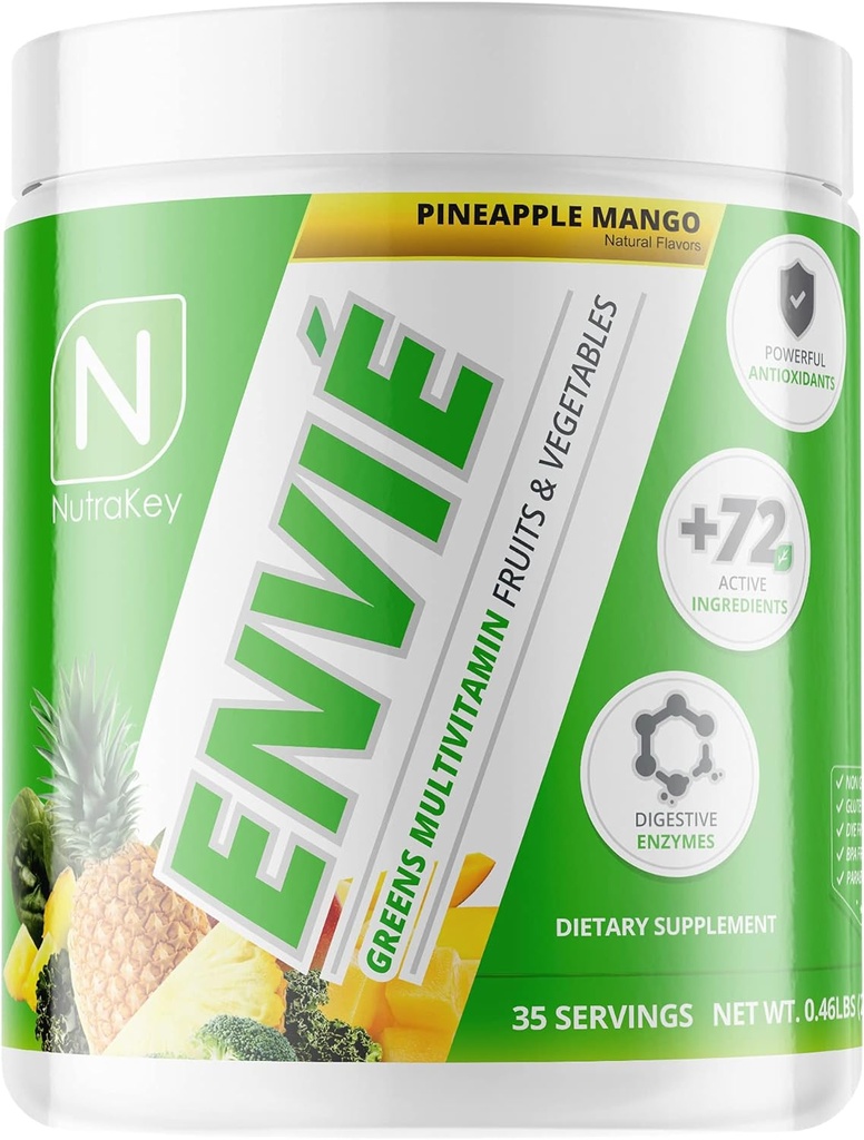 NutraKey Envia Multivitamine Poeder, Keto MultiVitamin voor mannen en vrouwen, Fruit, Groenen, Antioxidanten, Digestieve Enzymen, Aminozuren, Vitamine B Organisch Poeder (Pineapple, 210g)