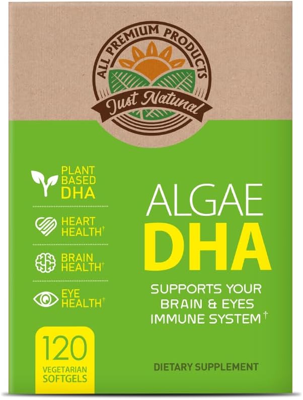 Algae DHA 120 Softgels x 1 Box - Vegan Omega-3 Supplement, Pure Plant-Based Carrageenan, DHA en Algen Oil (120 Tel.)
