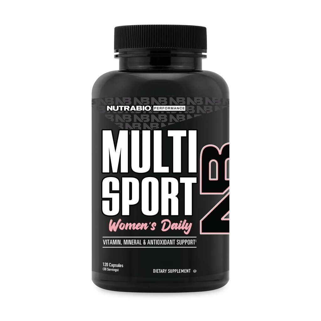 NutraBio Multisport voor vrouwen - Womens MultiVitamin - 33 Vitaminen, Mineralen, Micronutriënten - Rijk aan antioxidanten - Ondersteunt Peak Athletic Performance, Energie, Metabolisme (120 plantaardige Capsules)