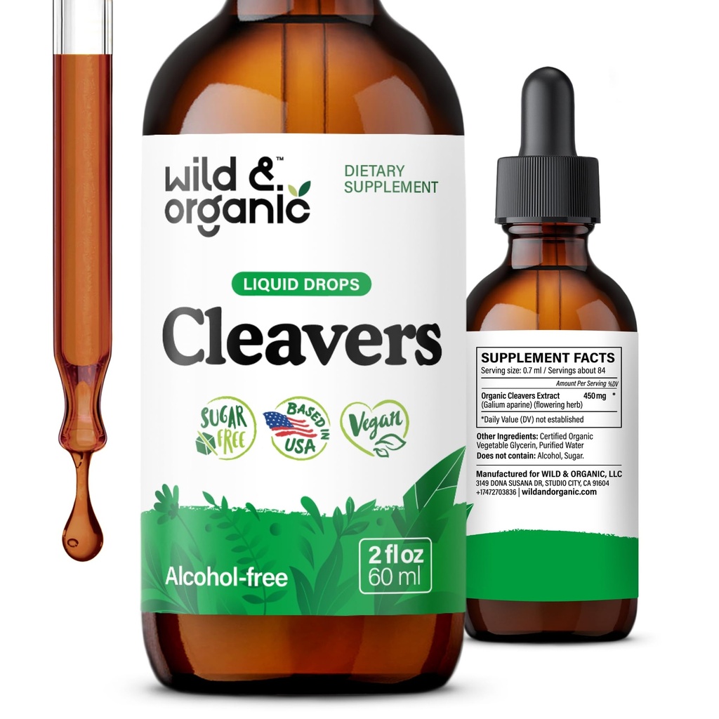 Wild & Organic Clears Tinctuur - Natuurlijke Detox Drops with Clears Leaf - Galium Aparine Herb Extract Supplement - Vegan, Sugar & Alcohol-Free - 2 fl oz