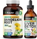 BIO KRAUTER Paardenbloem Root 250 Capsules & Lever ondersteuning Tinctuur 4 Fl. Oz.
