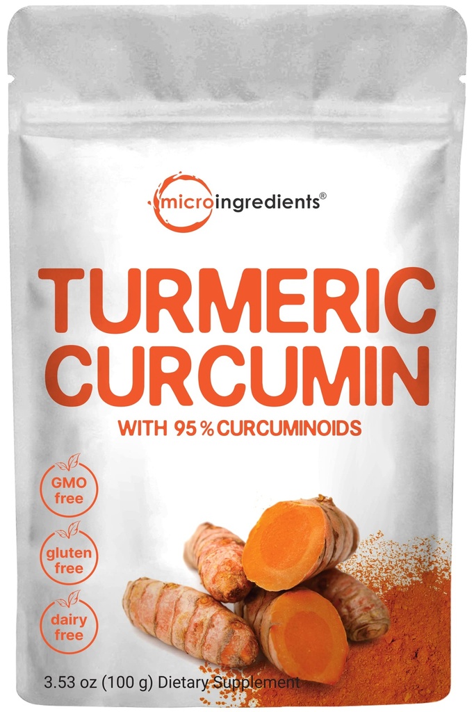 Kurkuma Extract 95% Curcuminoïden (Natural Turmeric Extract en Kurkuma Supplementen), 100 Gram, rijk aan antioxidanten voor gezamenlijke & Immuun Ondersteuning, Geen GGO's, Vegan vriendelijk, India Oorsprong