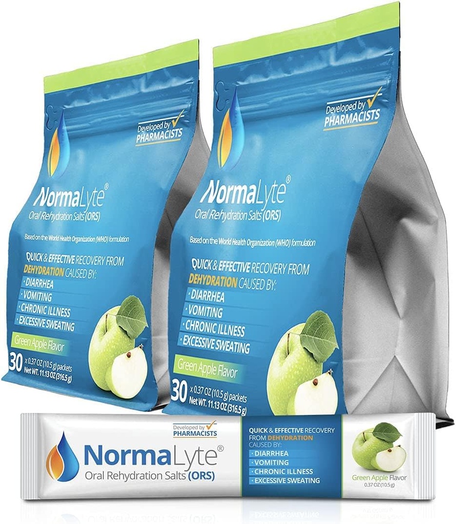 NormaLyte Orale Rehydratatie Zouten-2 Zakken - 60 Sticks (Yields 500ml per Pack)-Apple