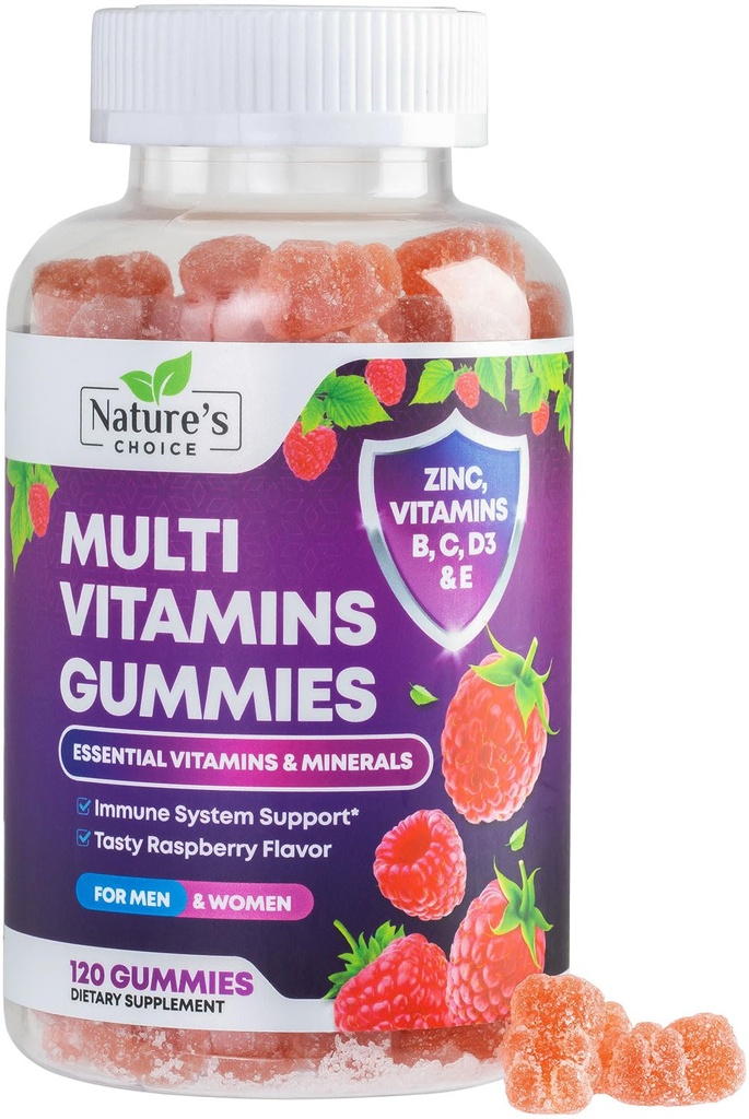 Multivitamine Gummies met vitamine A, C, D, E, B12, Zink - Dagelijkse Adult Gummy Vitaminen & Mineraal voor Vrouwen & Men, Immune Support Gummy Multivitaminen Supplement, Multi Vitamine voor Volwassenen - 120 Gummies